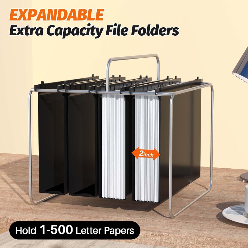 Shutex Extra Capacity Plastic Hanging File Folders 12 Pack Reinforced Hang Folders Heavy Duty 2 Inch Expansion Plastic Filing Cabinet Folders Letter Size Designed for Bulk Files  Medical Charts Black - Image 4